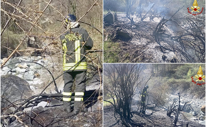 Principio di incendio bosco nella strada tra Bognanco e San Lorenzo