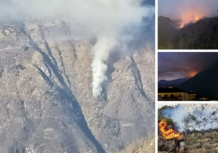 Presidio notturno dell'incendio a Monteossolano. Fronte di circa 700 metri