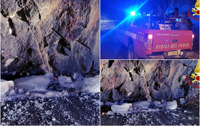 Lastroni di ghiaccio cadono sulla strada dell'Anzasca, intervengono i Vvf