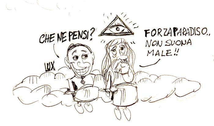 La vignetta dell'architetto Lux: Berlusconi, il partito, il Paradiso