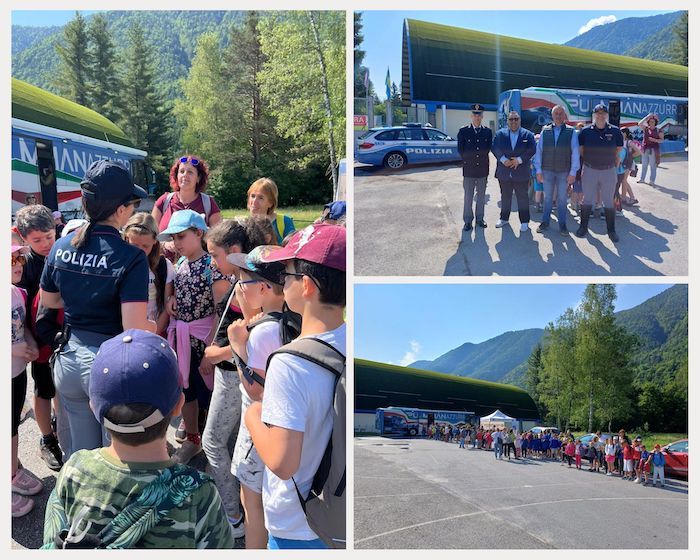 I bimbi di Vigezzo a lezione di sicurezza stradale sul Pullman azzurro di Polstrada