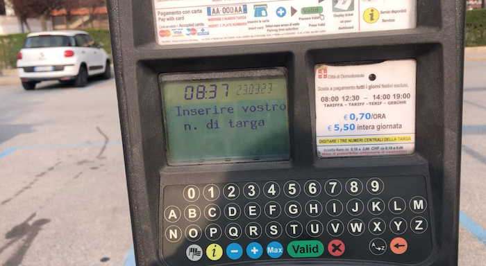 Domodossola: parcometri nelle aree soste delle vie Cadorna e Sant'Antonio 