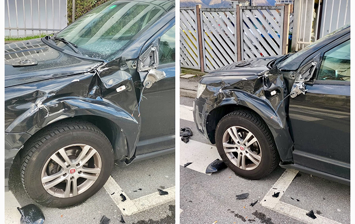 Si sveglia e trova l'auto fracassata da un camion. Che è scappato