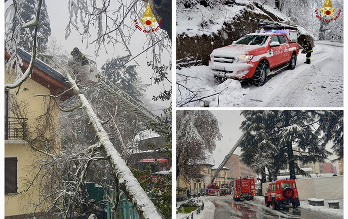 Circa 30 interventi di soccorso dei Vvf per la neve. Piante e rami, allagamenti