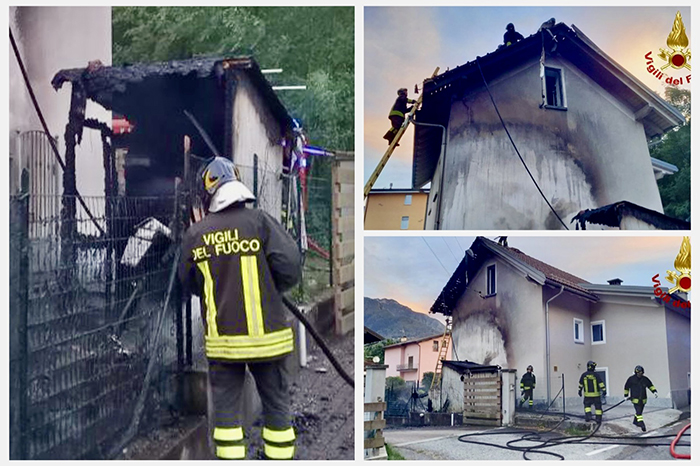 Incendio di un capanno attrezzi, danni anche al tetto in tegole della villetta