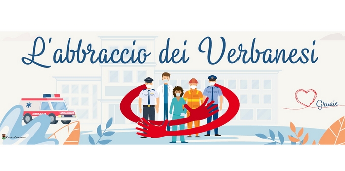 In rotonda lo striscione che abbraccia e ringrazia chi lotta contro il Covid-19