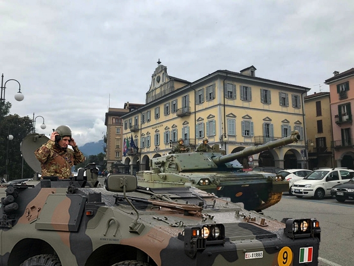 La foto fake dell'esercito e del carrarmato sul lungolago