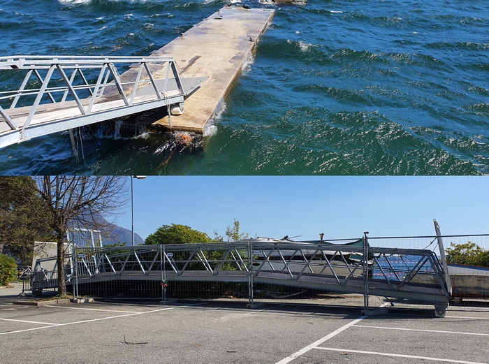 Il vento danneggia definitivamente il pontile del porto affondato