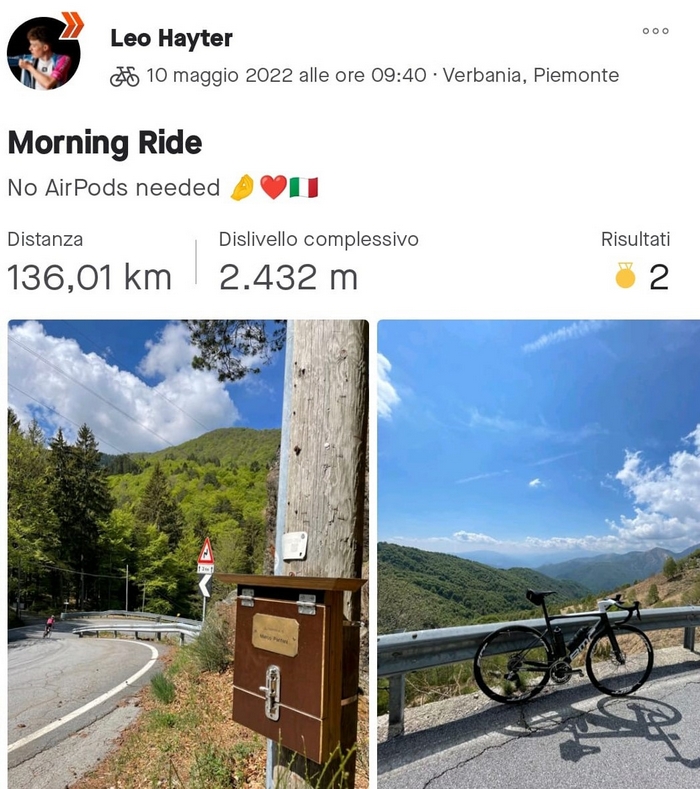 Il vincitore della Liegi-Bastogne-Liegi under 23 s'allena nel Vco