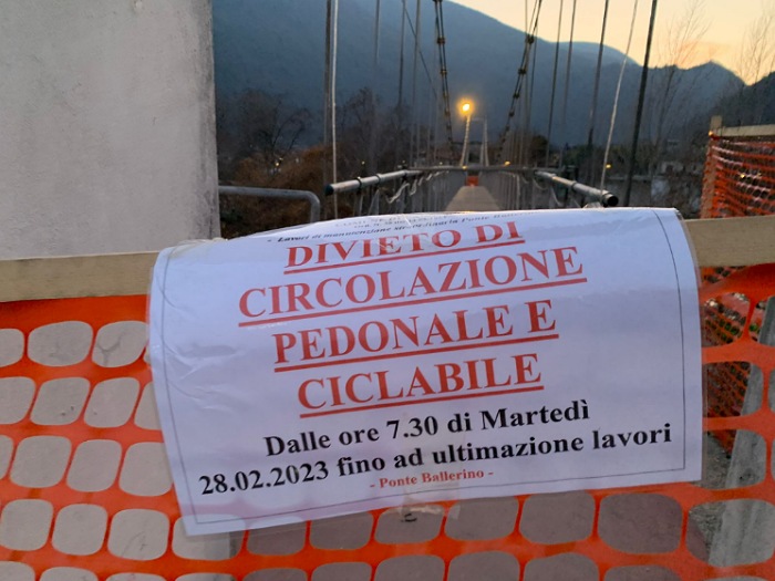 Chiuso tre settimane il ponte Ballerino