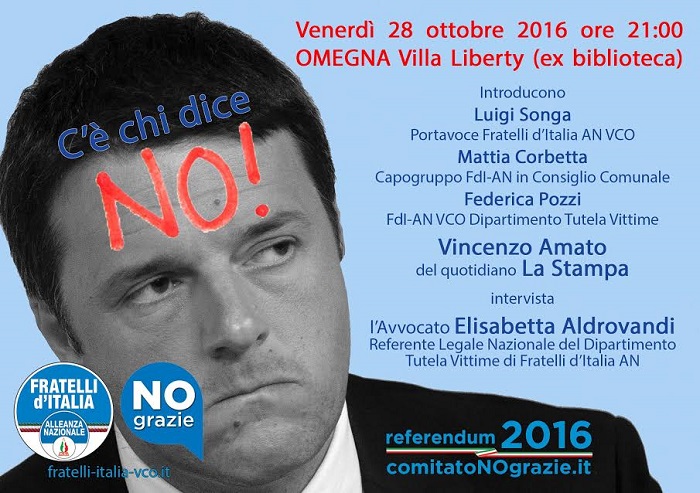 Venerdì 28 incontro sul prossimo Referendum organizzato da Fdi/An e il comitato “No grazie”.