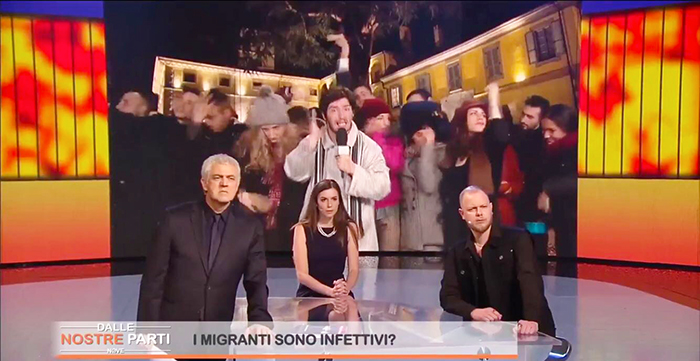 Una piazza di Domo in Tv nella parodia di Crozza su Belpietro