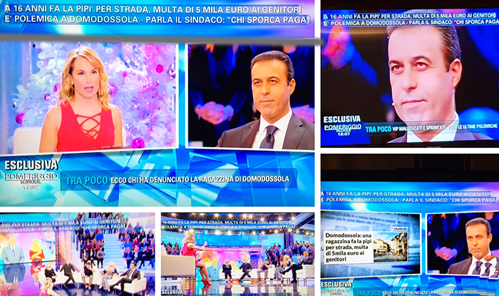 Lucio Pizzi su Canale 5 da Barbara D'Urso per la multa da 5 mila euro per la pipì in piazza