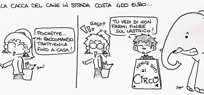 La vignetta di Sapo dedicata alle nuove multe per la cacca dei cani