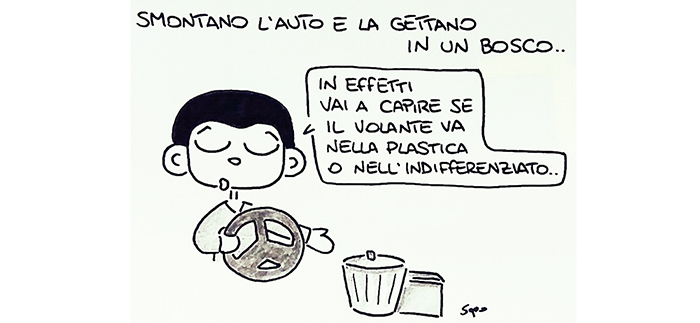 La vignetta di Sapo sull'auto ritrovata smontata in un bosco