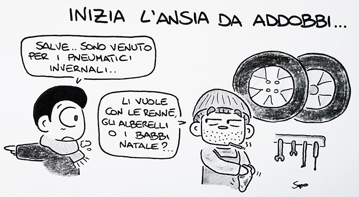 Cambio gomme e Natale nella nuova vignetta di Sapo
