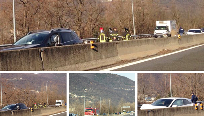 Incidente in superstrada, due auto convolte. Coda in direzione sud