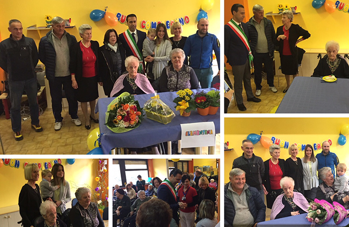 Festa a Domo per i 105 anni di Maria Bacchetta, cone lei cinque generazioni. Foto e video