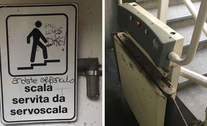Servoscala funzionante al Movicentro domese, ma dove sono le chiavi?