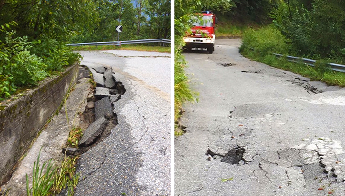 Voragini sulla strada per il Lusentino. Interventi dei Vigili del fuoco per la pioggia