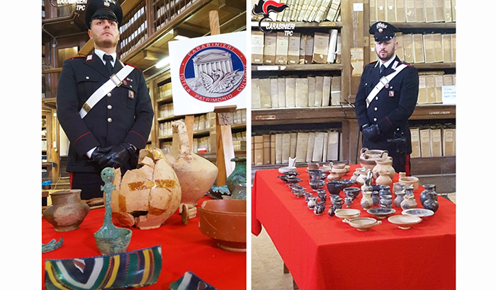 I carabinieri ritrovano il corredo funerario di Claro Fuenno, romano vissuto a Domo 2 mila anni fa