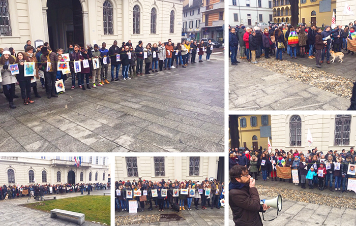 La "catena umana" contro le politiche sui migranti del Governo intorno al Municipio domese. Video