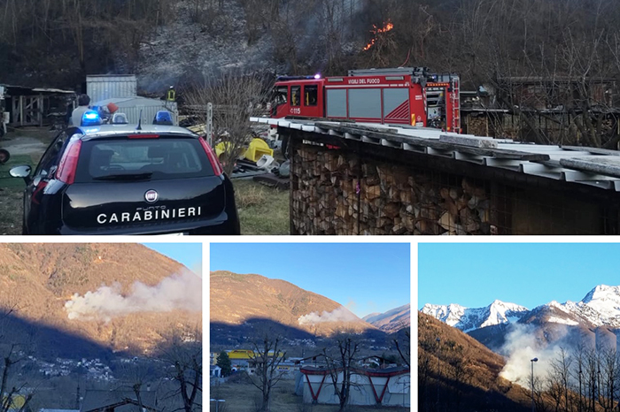 Incendi alimentati dal vento caldo: spente le fiamme a ridosso della ferrovia del Sempione. Fiamme nei boschi di Masera