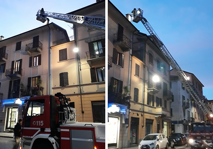 Principio d'incendio ad una canna fumaria di un palazzo di via Binda