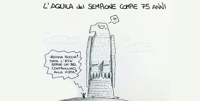 Il "compleanno" della grossa aquila del Sempione nella nuova vignetta di Sapo