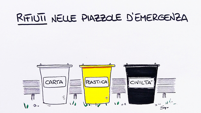 Rifiuti abbandonati e civiltà "differenziata"? La nuova vignetta di Sapo