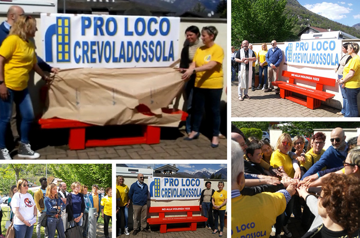 A Crevola inaugurata la "panchina rossa" per dire no alla violenza di genere. Video