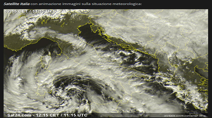 Spettacolare ciclone sul mediterraneo, domenica neve su Alpi, poi torna il favonio